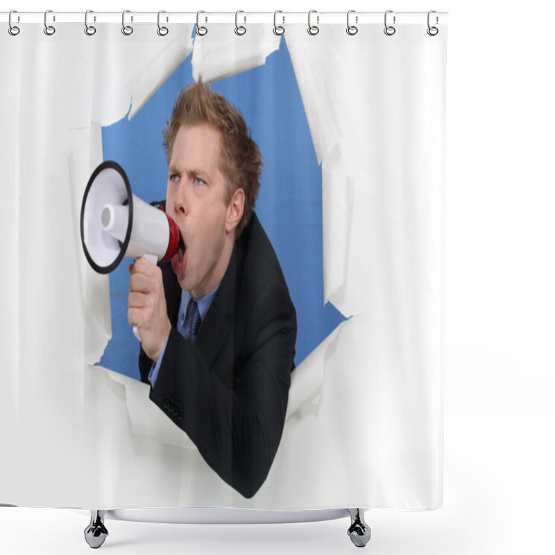 Personality  Businessman Yelling Into A Blowhorn Shower Curtains