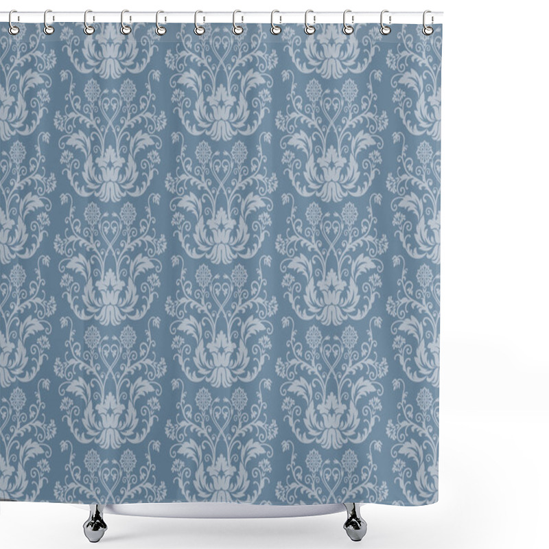 Personality  Seamless Blue Floral Damask Wallpaper Shower Curtains