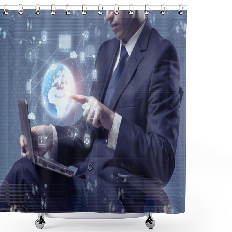 Personality  Young Businessman In Global Computing Concept Shower Curtains