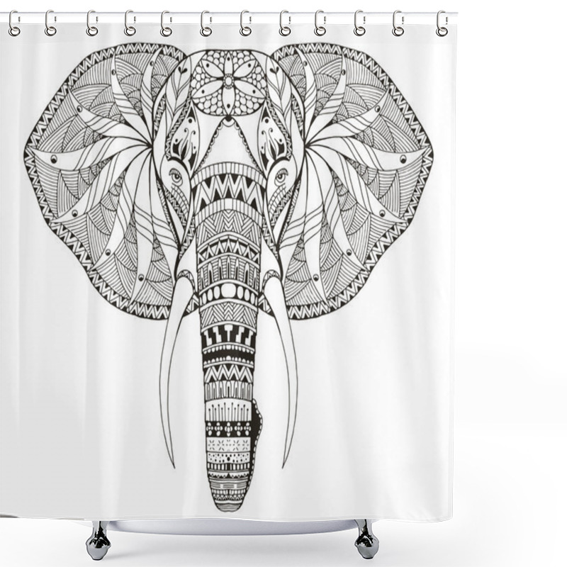 Personality  Elephant Head Zentangle Stylized, Vector, Illustration, Freehand Pencil, Hand Drawn, Pattern. Zen Art. Ornate Vector. Shower Curtains