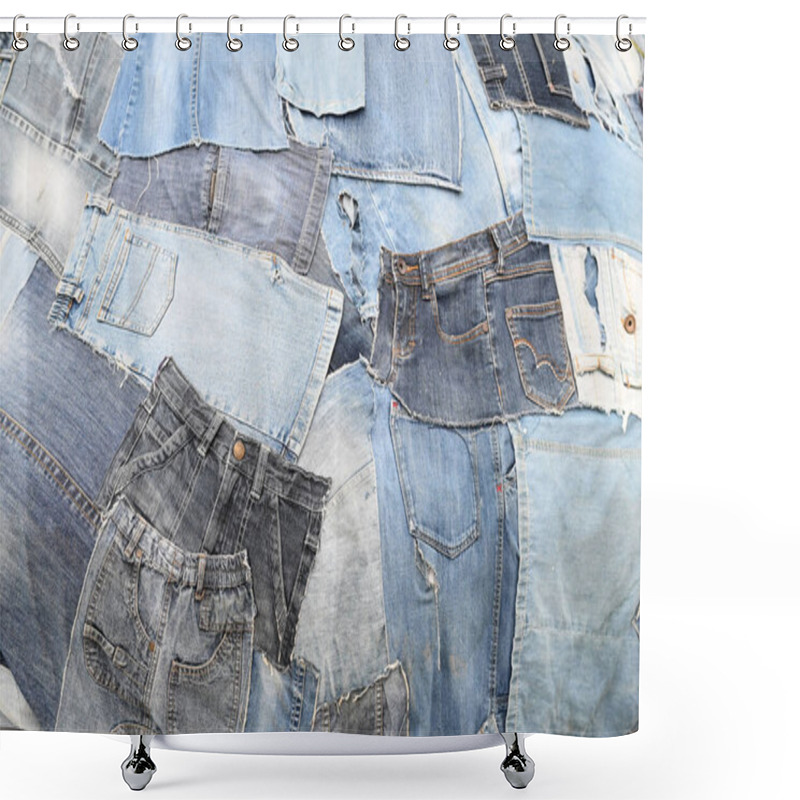 Personality  Pieces Of Dark And Light Blue Jeans Fabric. High Quality Photo Shower Curtains