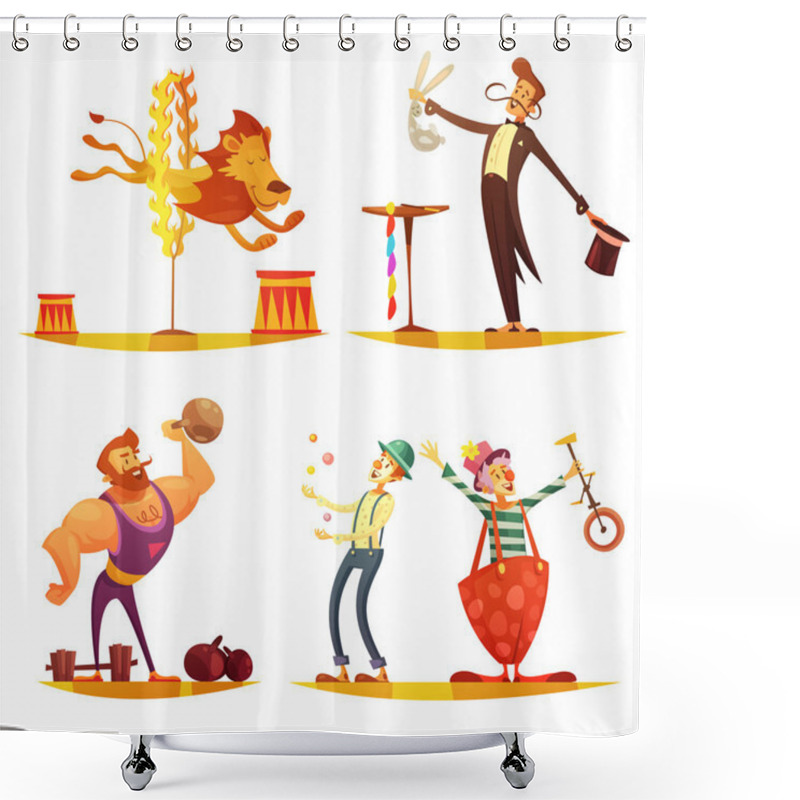 Personality  Circus Retro Cartoon 4 Icons Square  Shower Curtains