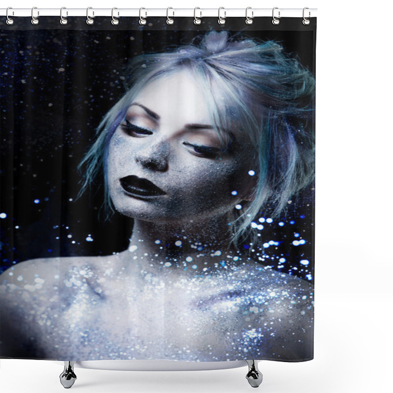 Personality  Unusual Girl With Bright Fashion Makeup, Creative Body Art On Theme Space And Stars. Shower Curtains