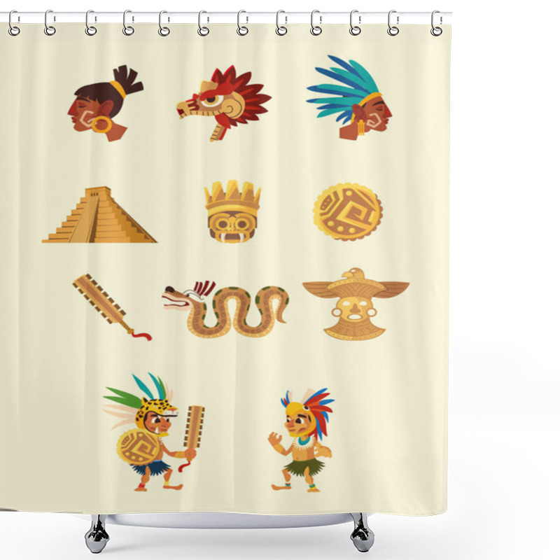 Personality  Aztec Character People Snake Pyramid Weapon Native Culture Icons Shower Curtains