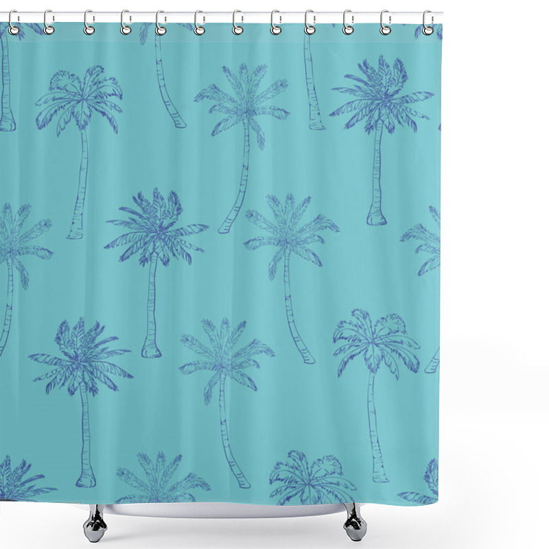 Personality  Seamless Tropical Palms Pattern. Summer Endless Hand Drawn Vecto Shower Curtains