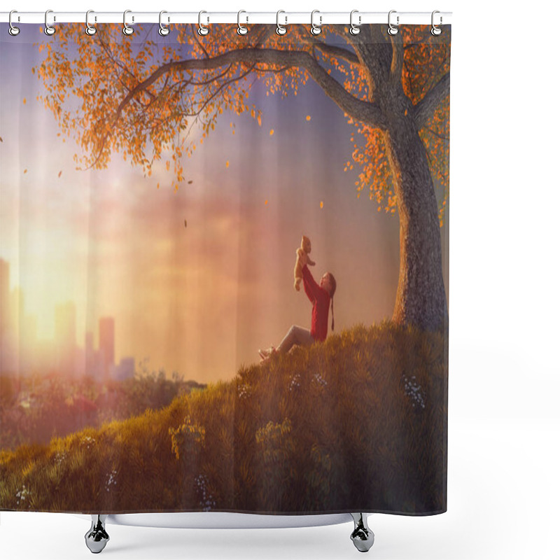 Personality  Girl Walking In Autumn Park Shower Curtains