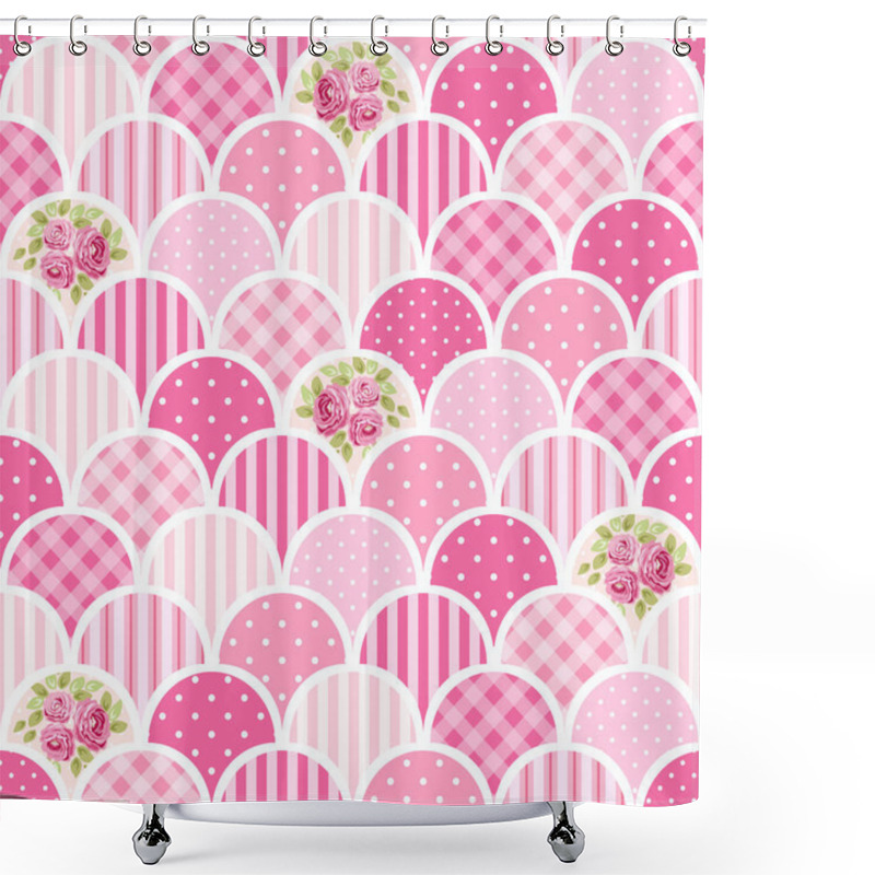 Personality  Pink Pattern In Form Of Circles With Flowers Shower Curtains