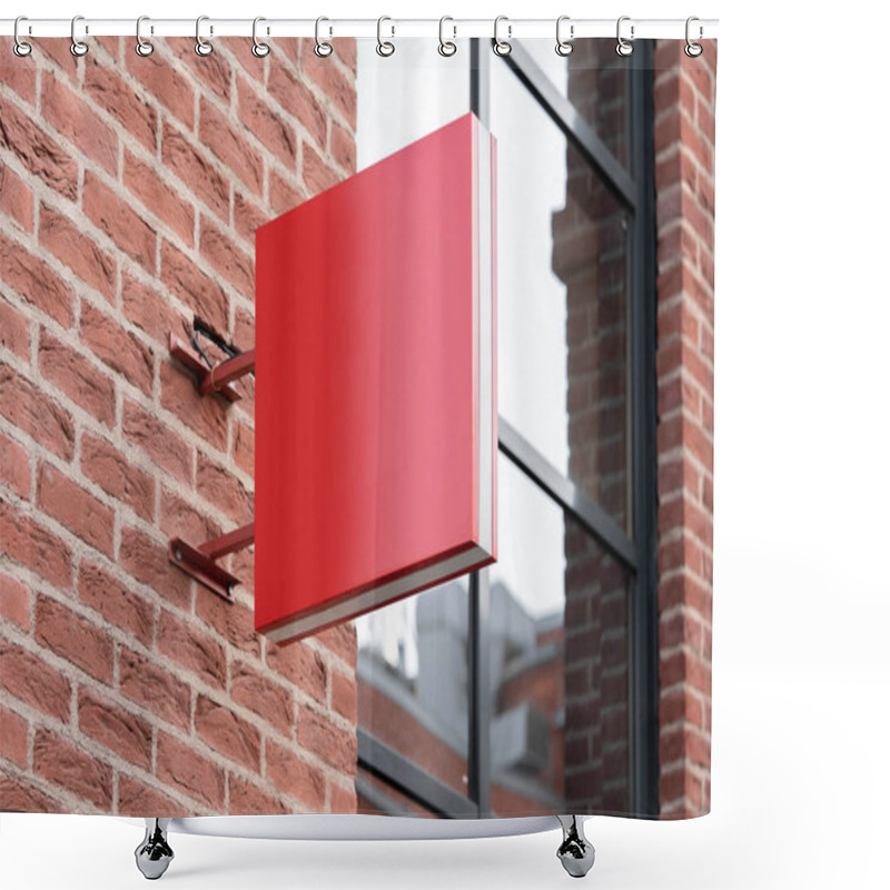 Personality  Blank Red Square Store Signboard Mockup. Empty Shop Street Sign, Signage On The Wall. , 3d Rendering. Shower Curtains