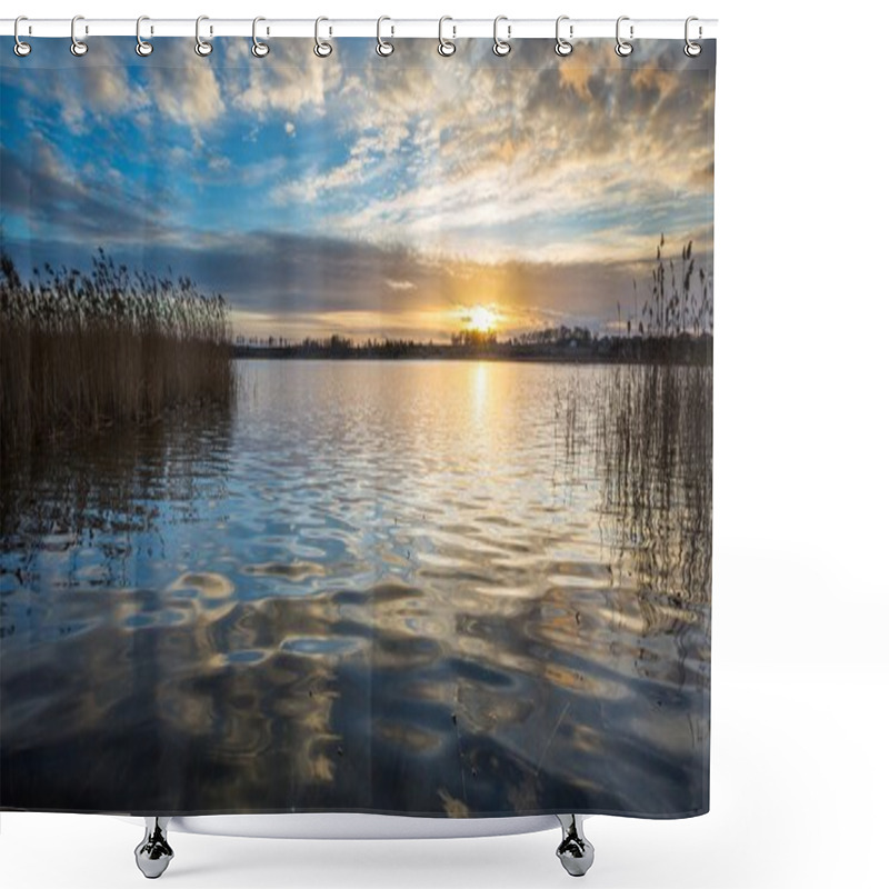 Personality  Beautiful Sunset Over Calm Lake Shower Curtains