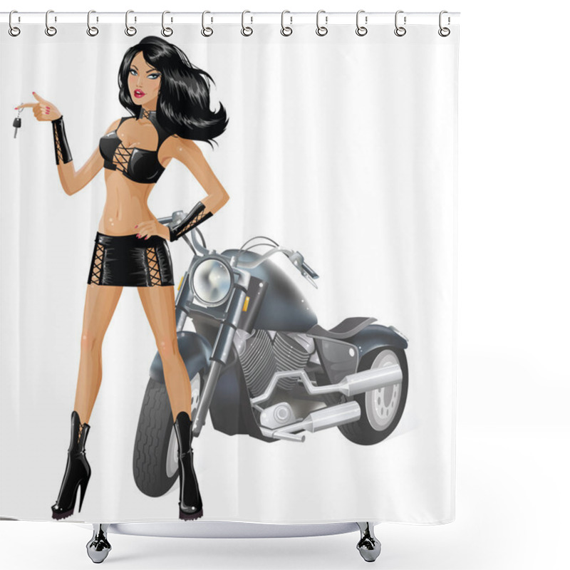 Personality  Beautiful Biker Girl With Motorcycle Shower Curtains