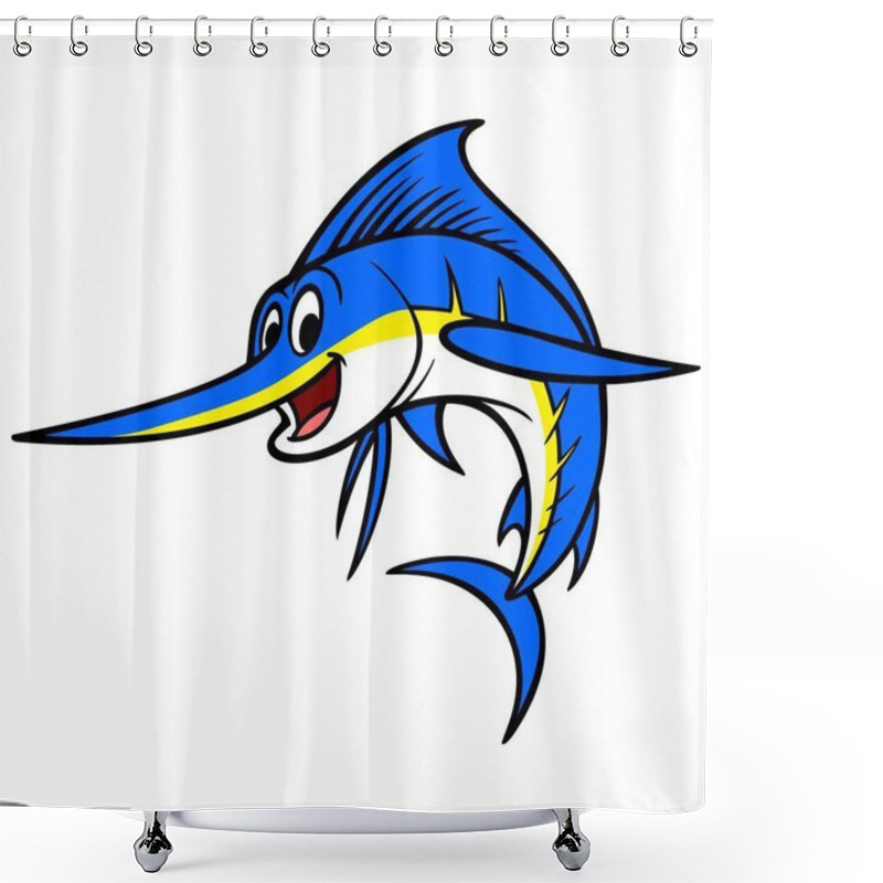 Personality  Swordfish - A Cartoon Illustration Of A Swordfish. Shower Curtains