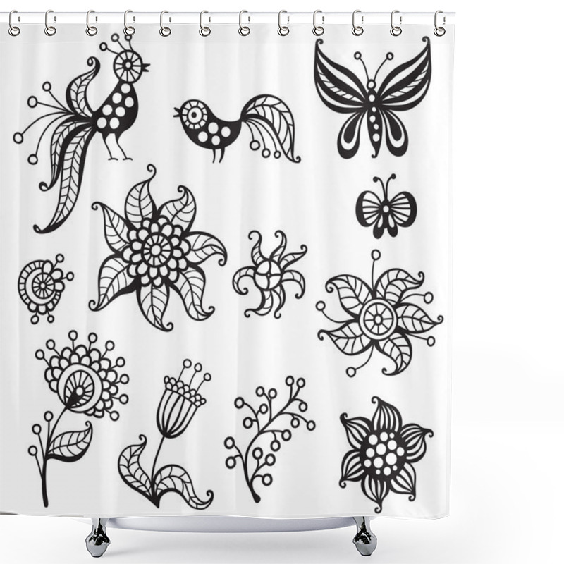 Personality  Set Of Elements For Design: Birds, Butterflies, Flowers Shower Curtains