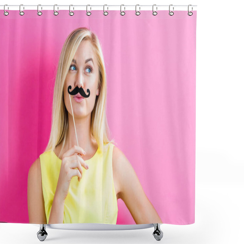 Personality  Young Woman Holding Paper Party Sticks Shower Curtains