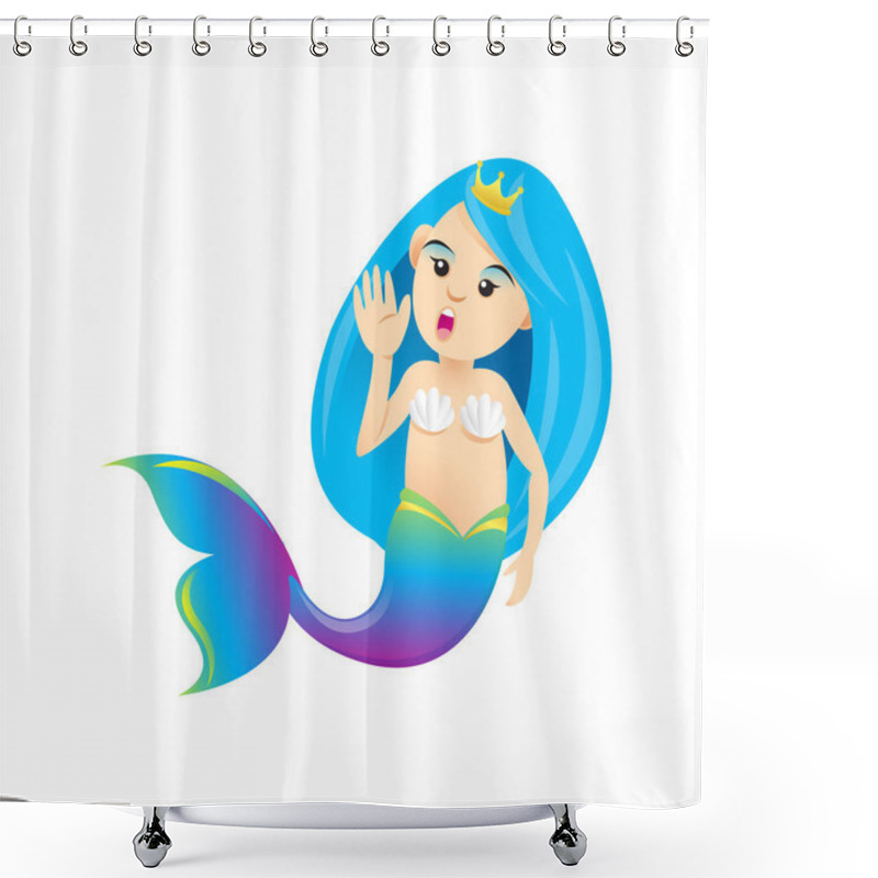 Personality  Mermaid Cartoon Character Cute Isolated On White Background, Beautiful Mermaid Cartoon Characters Cute, Clip Art Mermaid Blue Lovely And Funny, Clipart Mermaid Mascot Cartoon Purple Blue Shower Curtains