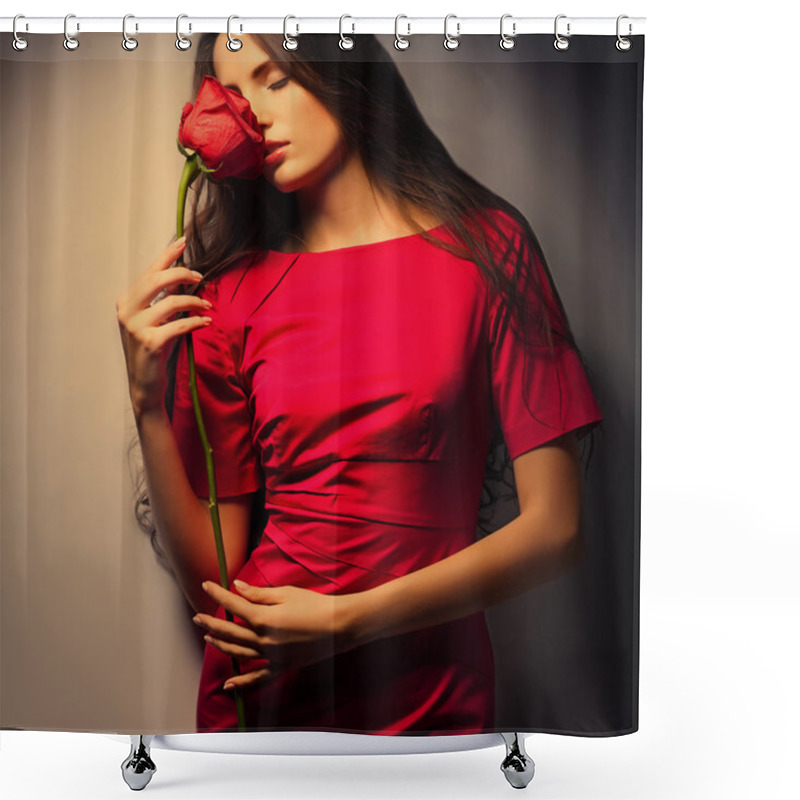 Personality  Beauty Girl With Rose Shower Curtains