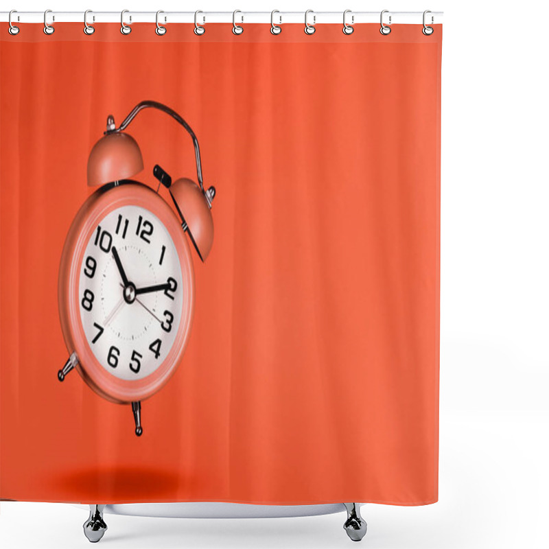 Personality  Orange Alarm Clock On Orange Background.  Orange Clock Hanging In Air Shower Curtains