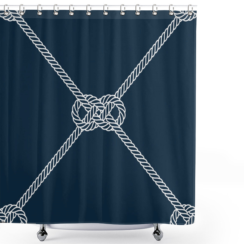 Personality  Vector Rope, Fishing Net, Seamless. Blue Background. Shower Curtains