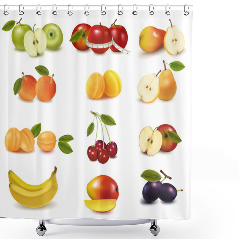 Personality  Photo-realistic Vector Illustration. Big Group Of Different Fruit Shower Curtains