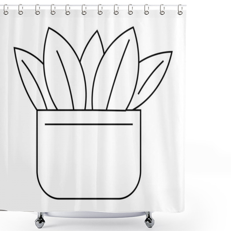 Personality  Line Drawing Of A Potted Plant With Large, Elongated Leaves. Ideal For Nature, Gardening, Home Decor, Minimalism, And Educational Materials. Clean Lines, Minimalist Style. Shower Curtains