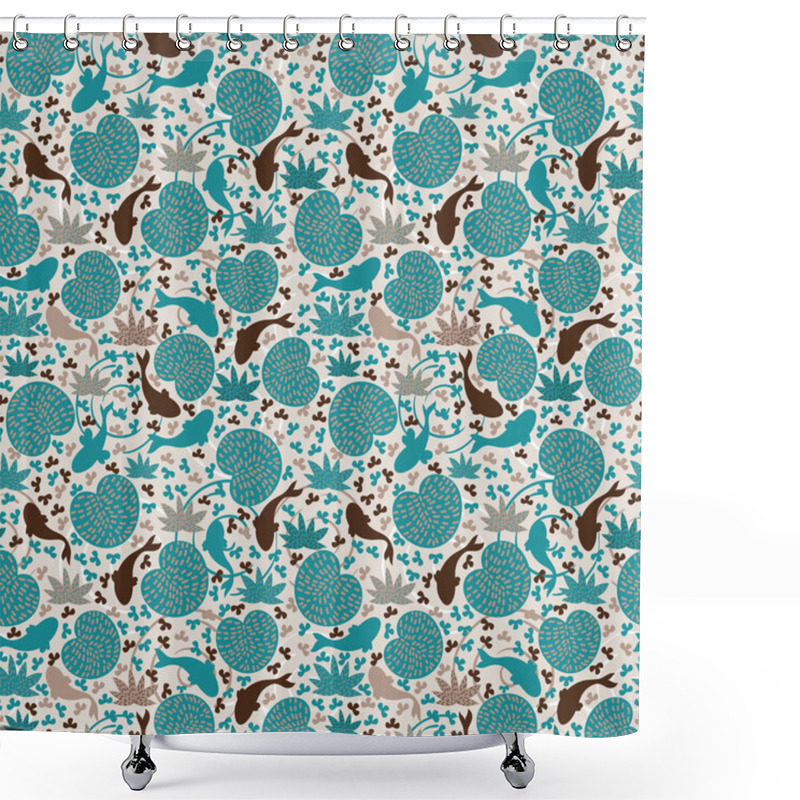 Personality  Pond With Fishes. Seamless Pattern Shower Curtains