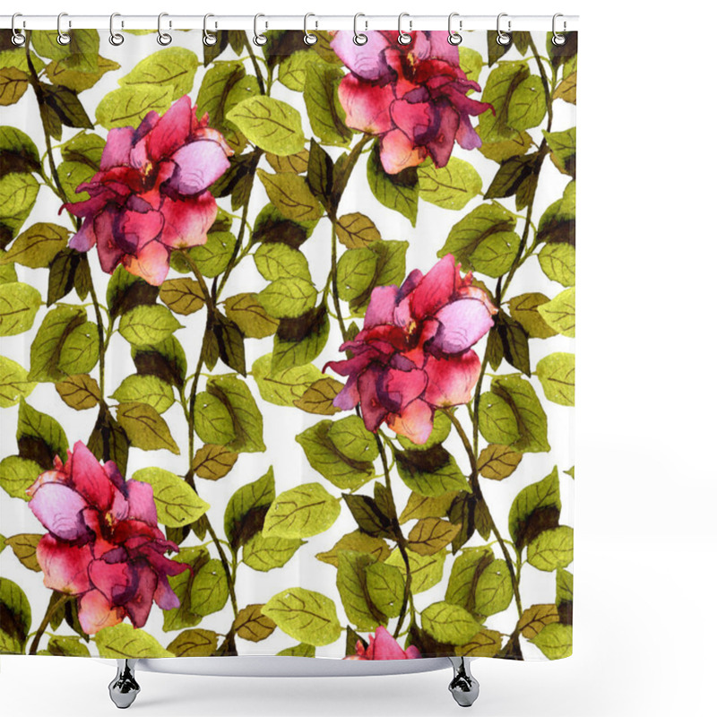 Personality  Seamless Floral Template With Purple Rose And Green Leaves Shower Curtains