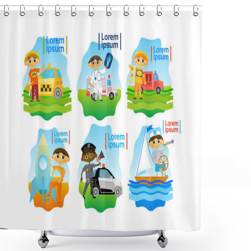 Personality  Kids Trying Different Professions Set Small Boys Collection Shower Curtains