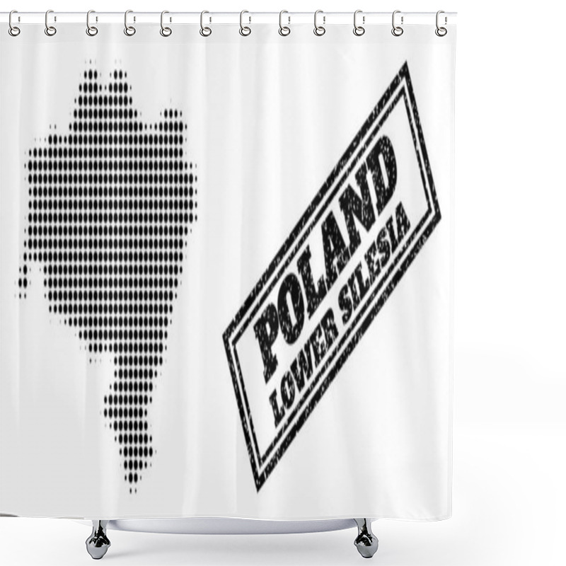 Personality  Halftone Map Of Lower Silesia Province And Grunge Framed Stamp Shower Curtains