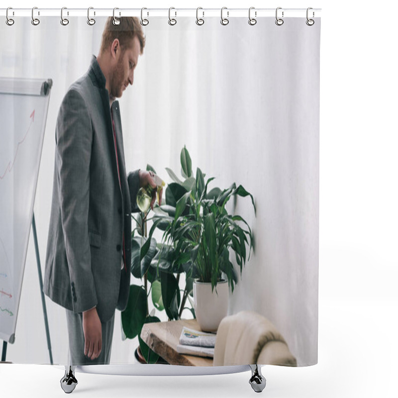 Personality  Tired Untidy Businessman Watering Plant At Office Shower Curtains