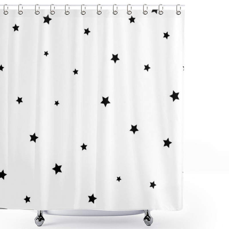 Personality  Seamless Abstract Pattern With Little Sharp Black Stars On White Background. Vector Illustration. Magic Night Sky Ornament. Stardust Background. Black And White. Constellation Shower Curtains