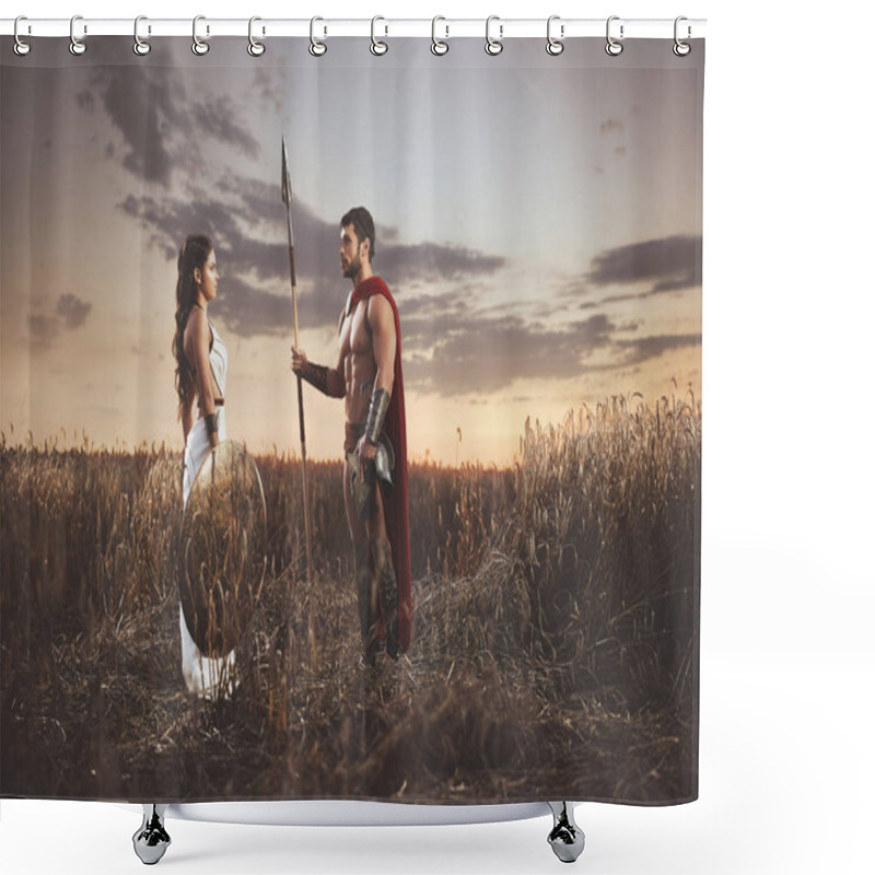 Personality  Couple Meeting After War In Field, Looking Each Other. Shower Curtains