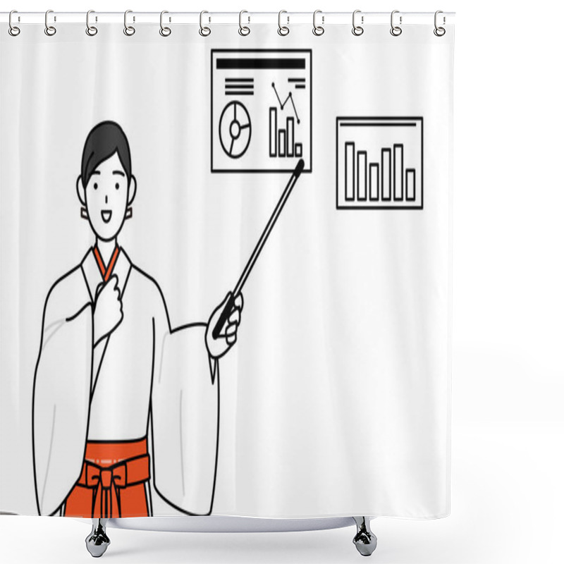 Personality  Shrine Maiden Of The Shrine, Wearing White Kosode And Red Hakama, Analyzing A Performance Graph, Vector Illustration Shower Curtains