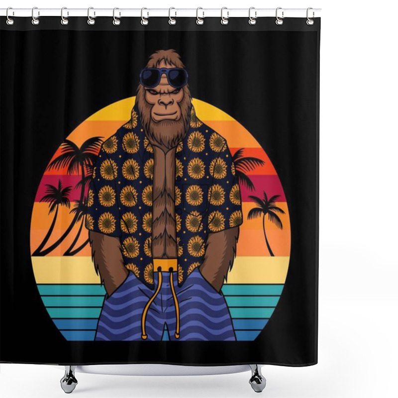 Personality  Bigfoot Cool Ready On The Beach Vector Illustration Shower Curtains