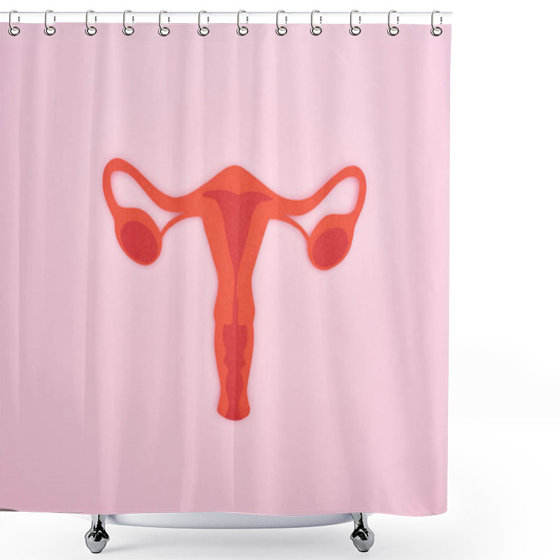 Personality  Top View Of Red Paper Cut Female Reproductive Internal Organs On Pink Background  Shower Curtains