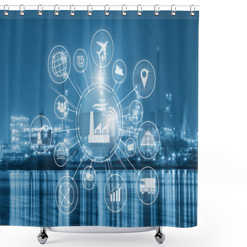 Personality  Industry 4.0 Concept, Smart Factory With Icon Flow Automation And Data Exchange In Manufacturing Technologies. Shower Curtains