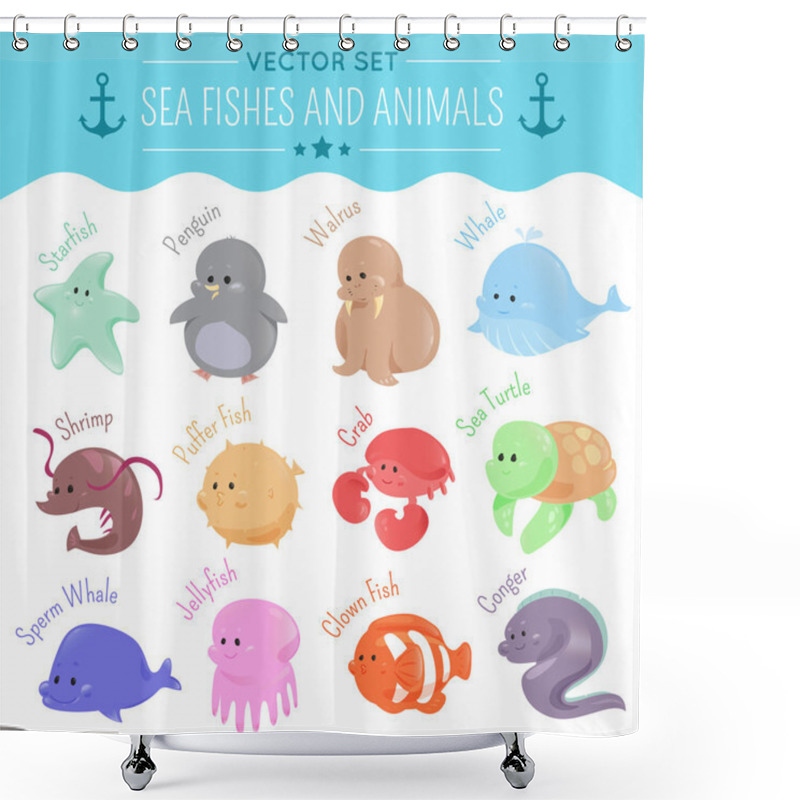 Personality  Vector Sea Fishes And Animals Shower Curtains