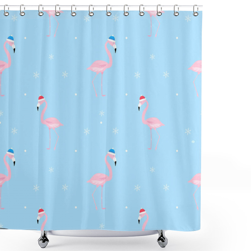 Personality  Flamingo Child Seamless Pattern Santa Hat Vector Shower Curtains