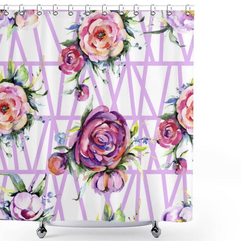 Personality  Watercolor Bouquet Pink Peony Flowes. Floral Botanical Flower.Seamless Background Pattern. Shower Curtains