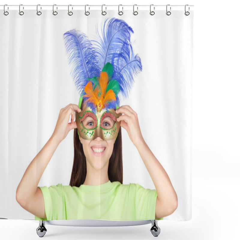 Personality  Adorable Little Girl With Venetian Carnival Mask Shower Curtains