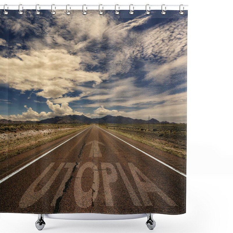 Personality  Road With The Word Utopia Shower Curtains