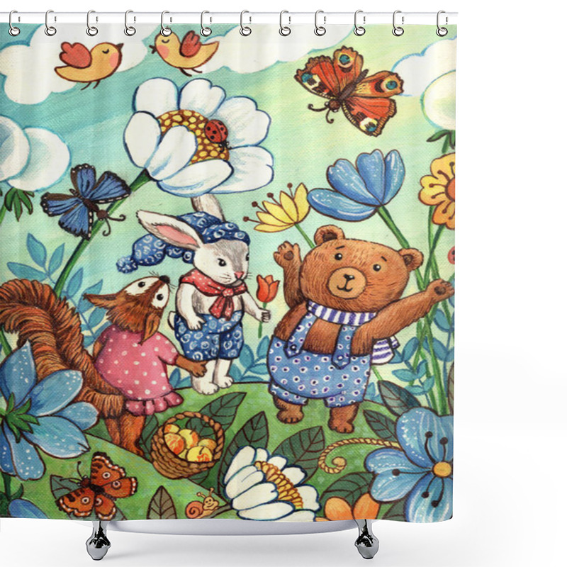 Personality  Cartoon Animals, Greeting Card Shower Curtains