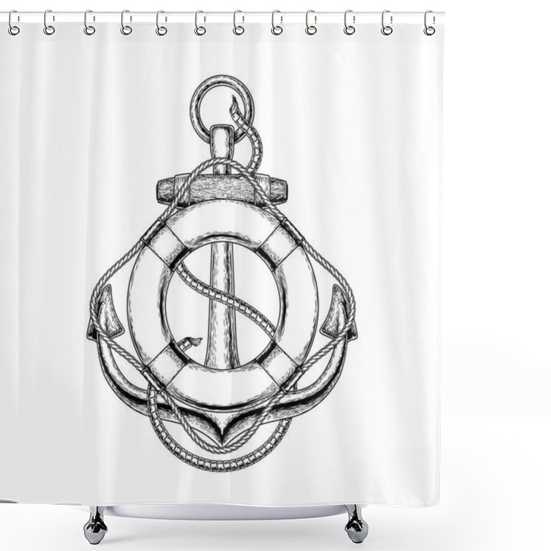 Personality  Illustration Of An Old Nautical Anchor And Life Buoy Shower Curtains