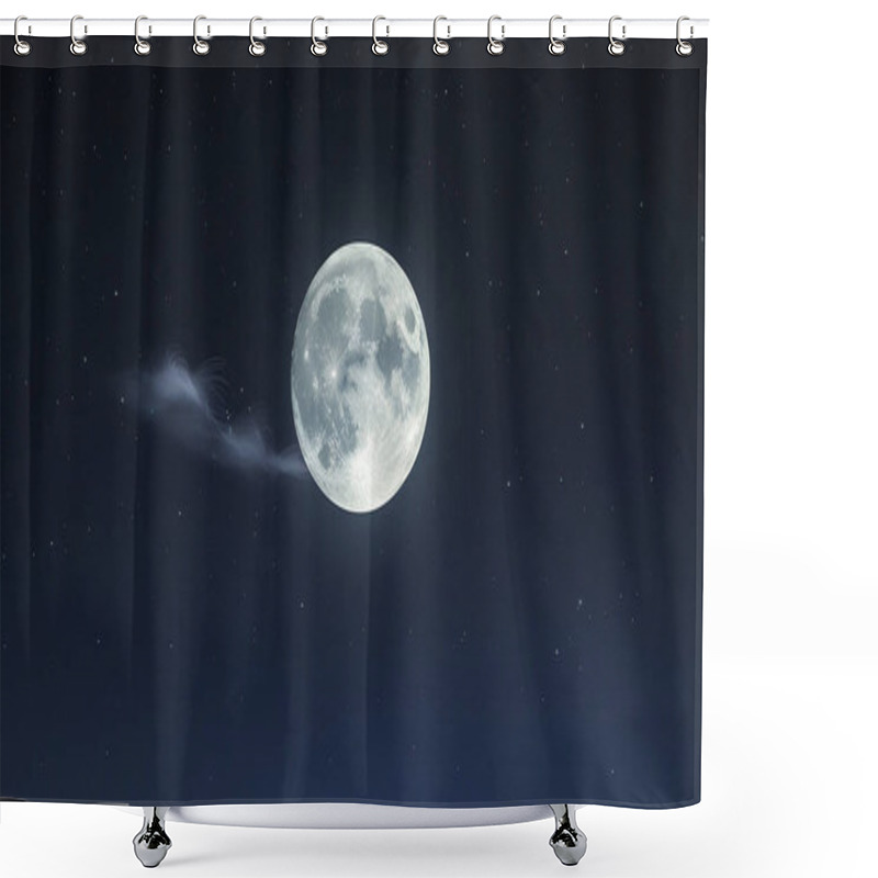 Personality  Minimalistic Night Sky With A Deep Black Backdrop, A Bright Full Moon, And Subtle Clusters Of Stars Shower Curtains