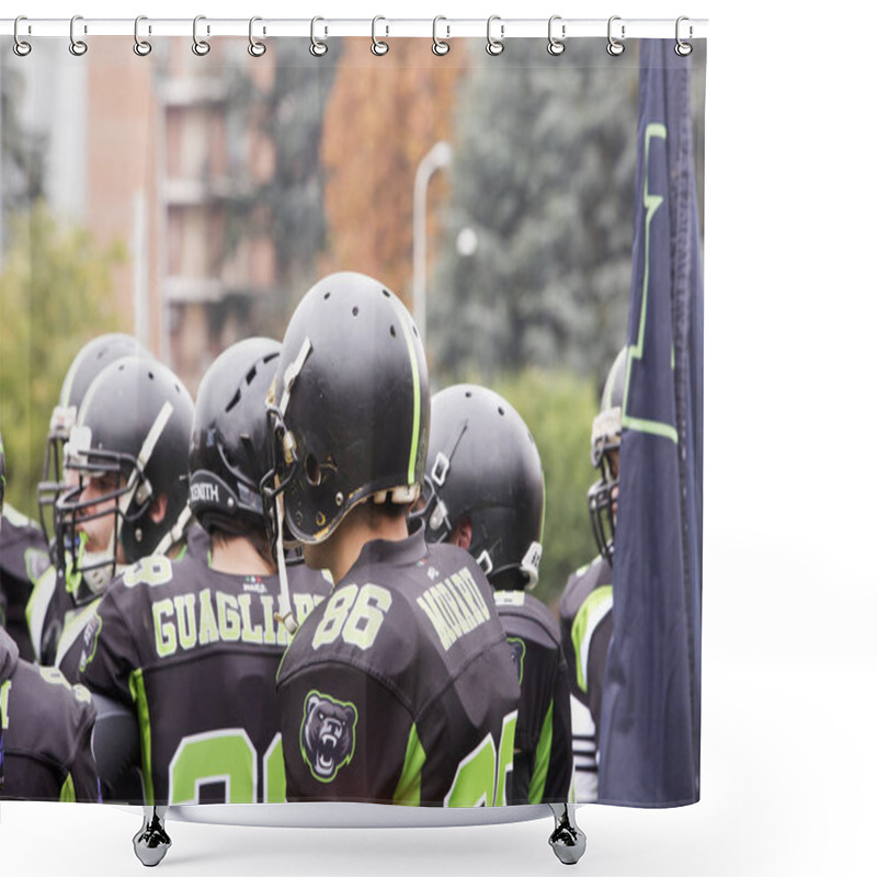 Personality  NOVEMBER 4, 2018 - ALESSANDRIA, ITALY: For The Italian 7 League Of American Football Image Of The Game Between Commandos Brianza And Bears Of Alessandria, FREE ENTER GAME Shower Curtains