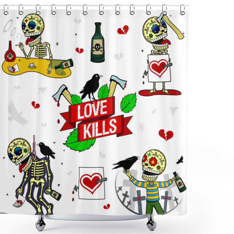 Personality  Funny Skeletons. Love Kills. Shower Curtains