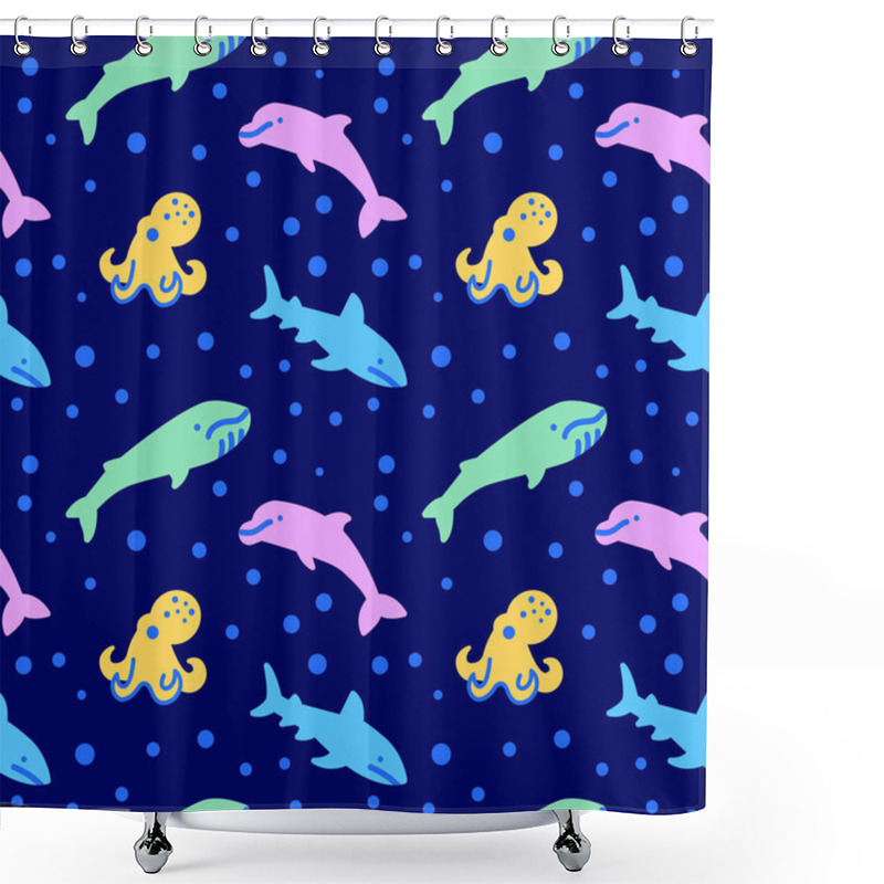 Personality  Ocean Animal Icons Pattern. Fish And Octopus Seamless Background. Sea Life Seamless Pattern Vector Illustration Shower Curtains