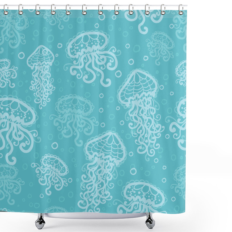 Personality  Swimming Jellyfish Seamless Pattern Background Shower Curtains