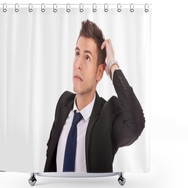 Personality  Young Thoughtful Businessman Shower Curtains