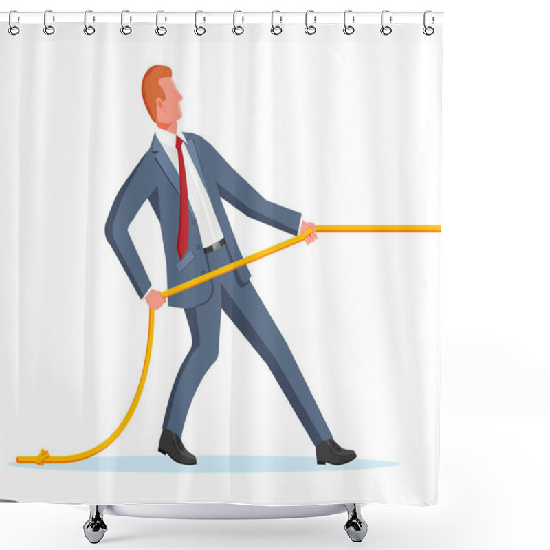 Personality  Businessman Pull Of Rope. Man Tug Of War. Business Target, Rivalry, Competition, Conflict. Struggle And Challenge. Achievement, Goal Success. Flat Vector Illustration Shower Curtains