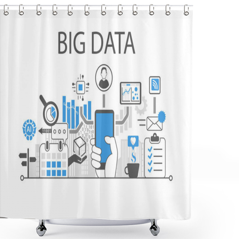 Personality  Big Data Infographic Vector Illustration With Hand Holding Smartphone Shower Curtains