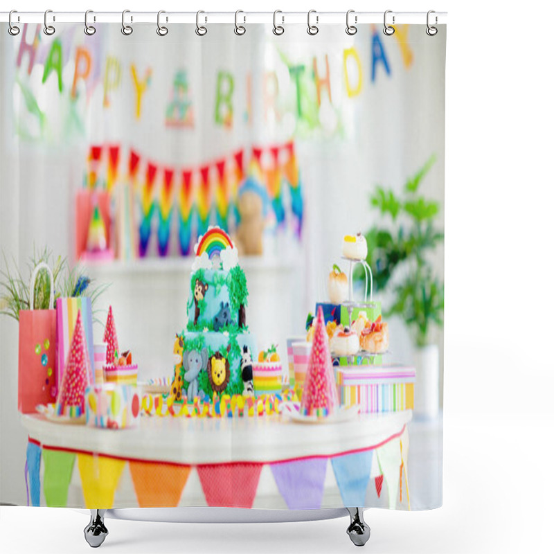 Personality  Kids Birthday Cake. Child Jungle Theme Party. Shower Curtains